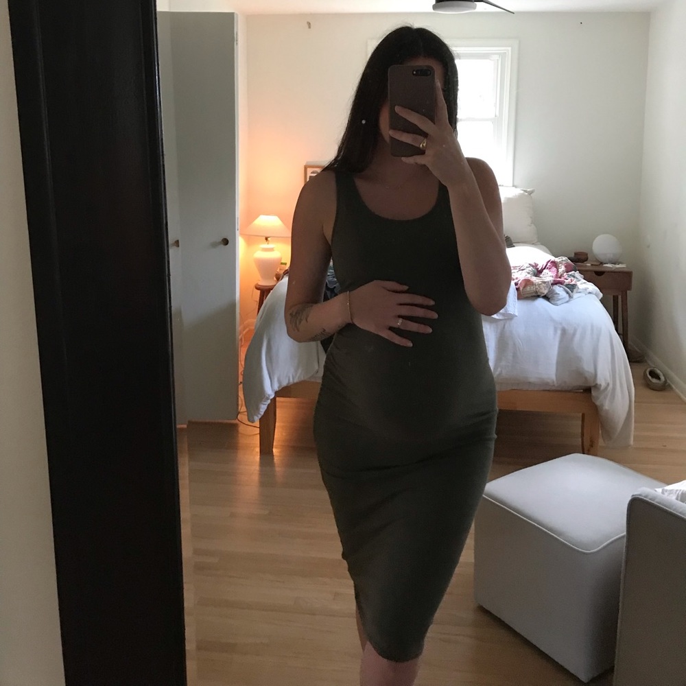 Small Olive Green Maternity Body Con Dress Midi
